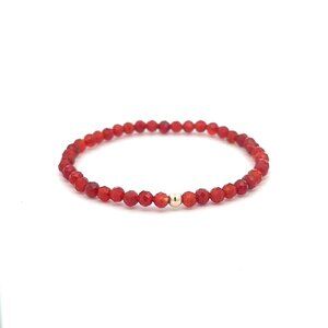 Natural Gemstones Carnelian Microfaceted 4mm Stretch Bracelet with 14K Polished